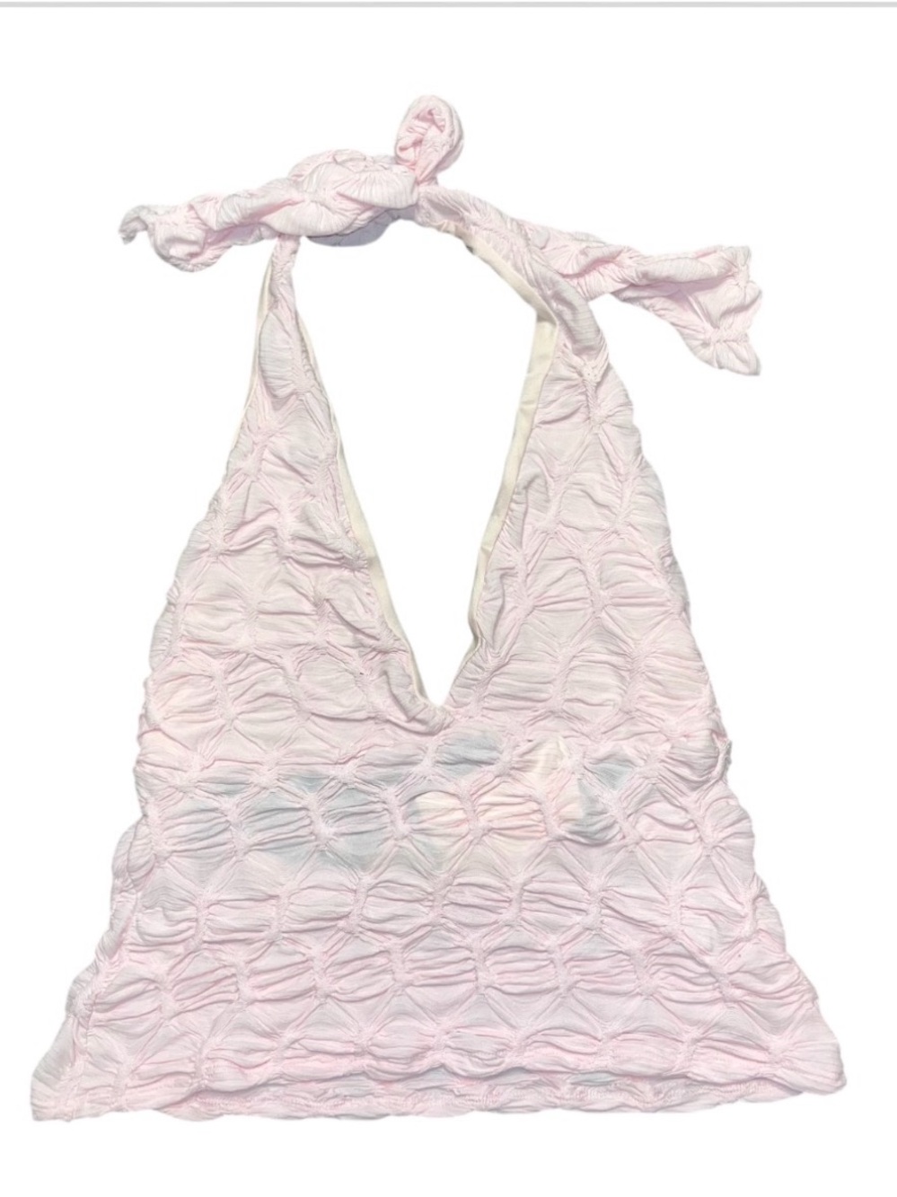 See You Monday XL Pink Scrunched Tank Top Halter Stretch Sheer Tie NWT